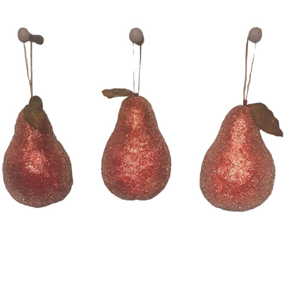 3 Jeweled Pears Beaded Holiday Christmas Decor 7 Inches Tall